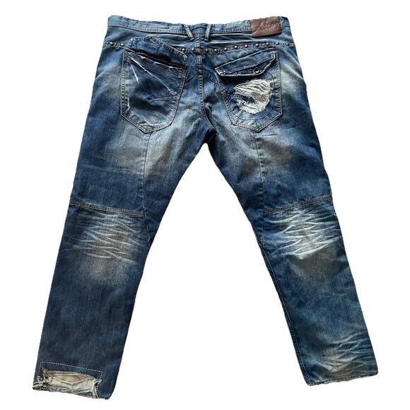 Vintage Akoo Brand Men's Distressed Studded Denim Jeans Size 44 VTG Y2K Hip Hop - Picture 6 of 8